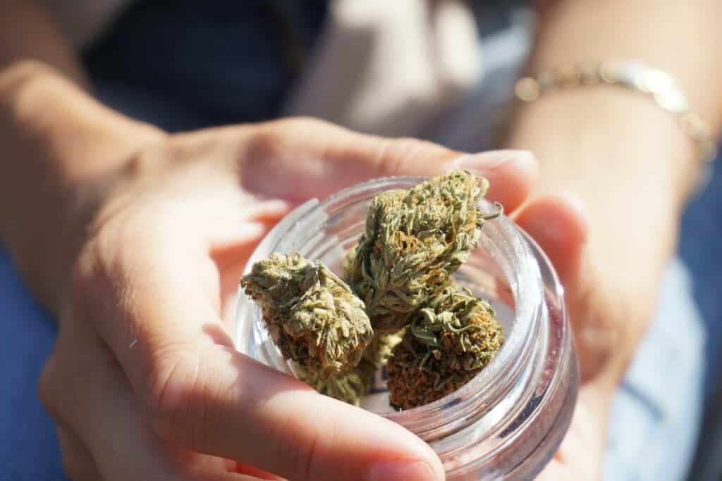 Deep End Butter strain buds in jar.