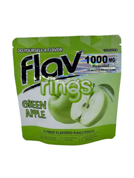 Green Apple Flav Rings with 1000mg medicate, fruit-flavored dietary supplement.