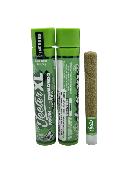 Highvendor, Kiwi Kush pre-roll with infused cannabis for a potent experience.